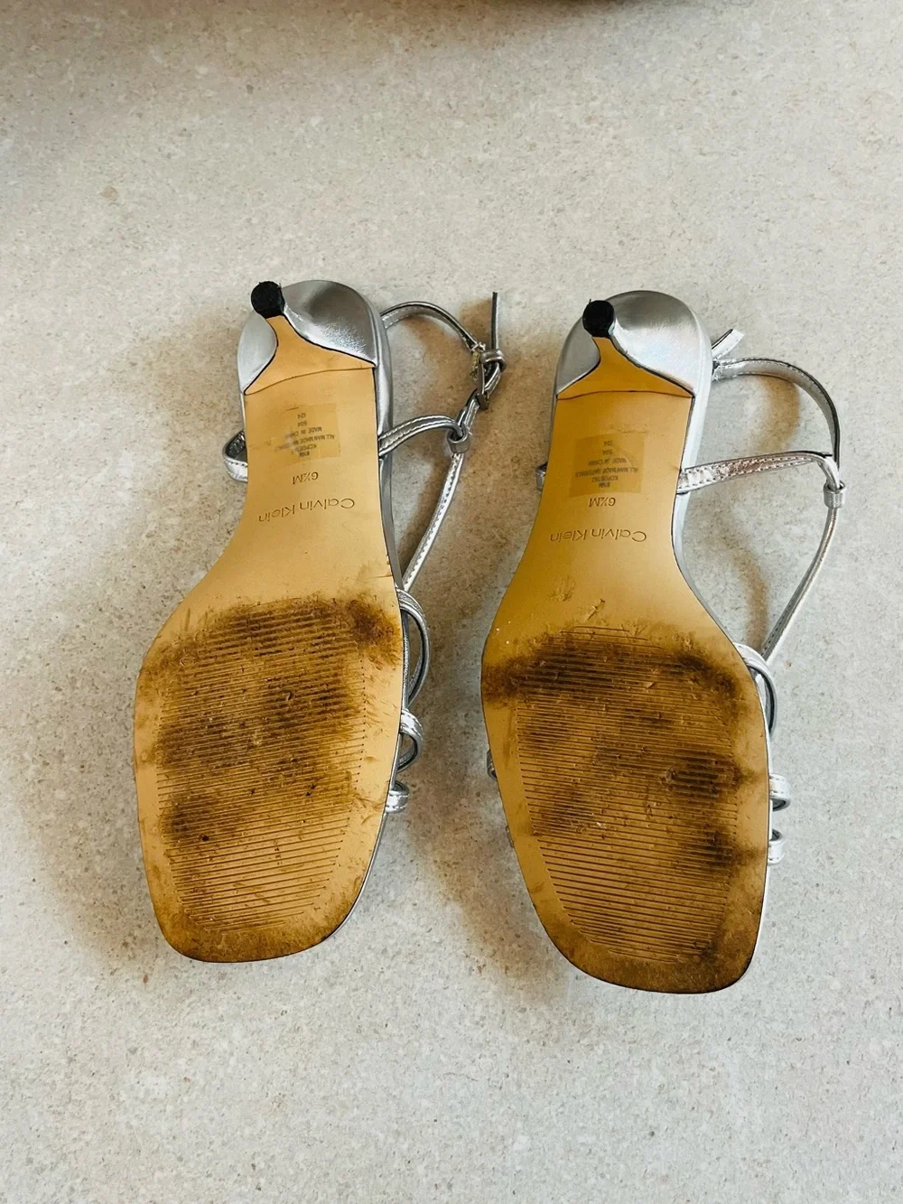 Calvin Klein Metallic Silver Strappy Slingback Heels
